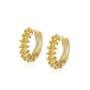 Σκουλαρίκια Κρίκοι με Κίτρινες Πέτρες Ζιρκόνια Επιχρυσωμένο Ασήμι