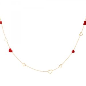 Χρυσό Κολιέ με Καρδιές Κόκκινες από Ατσάλι
